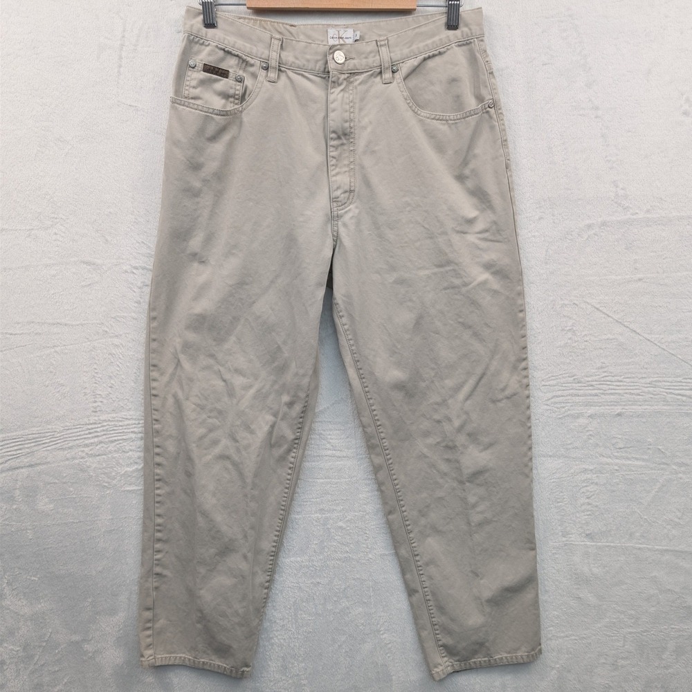 VTG Calvin Klein Jeans Men's 33 Tan High Rise Tapered Leg Zip Fly Straight Y2K